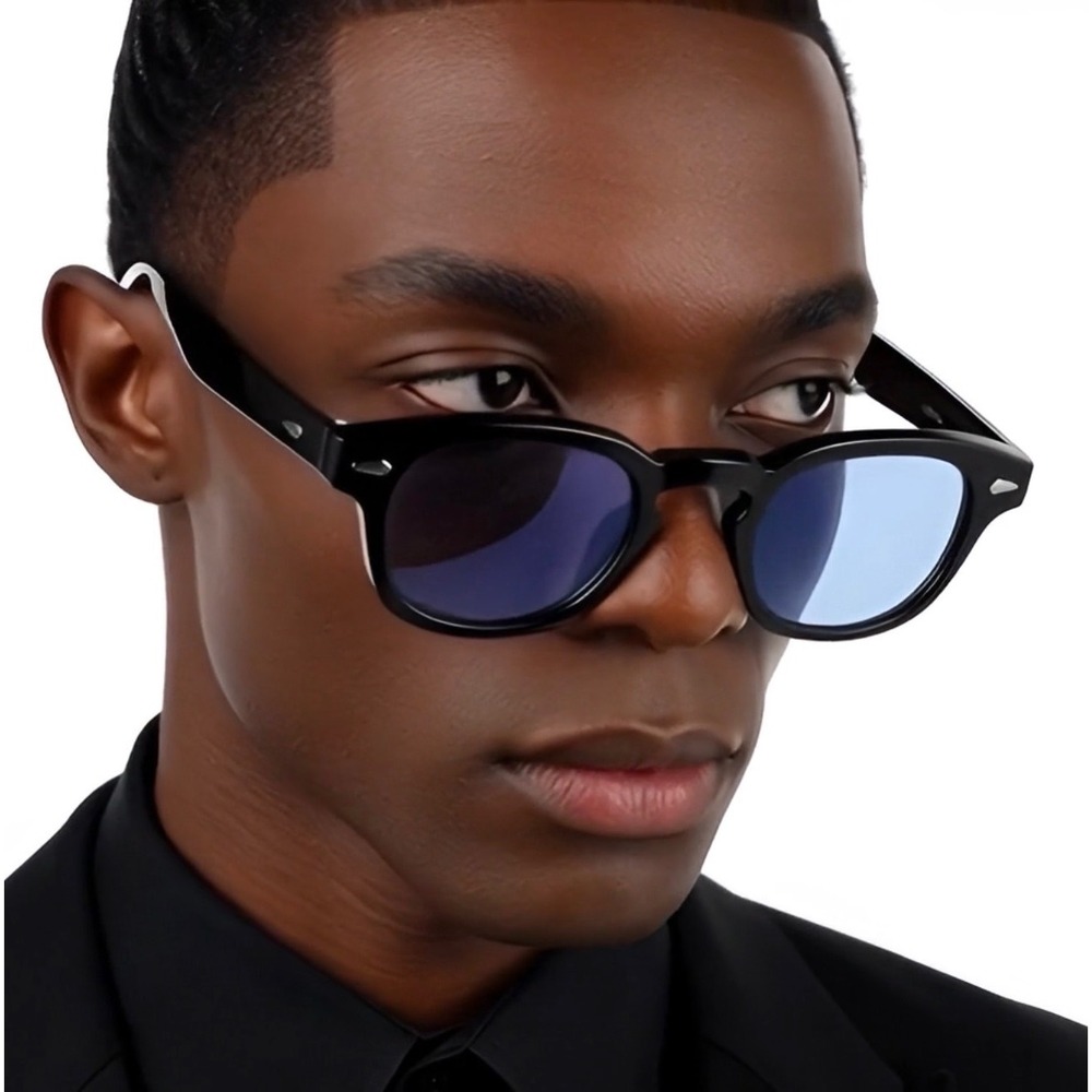Sunglasses Black Frame Blue Lens Metal Rivets Light Weight Comfortable‎ Outdoor